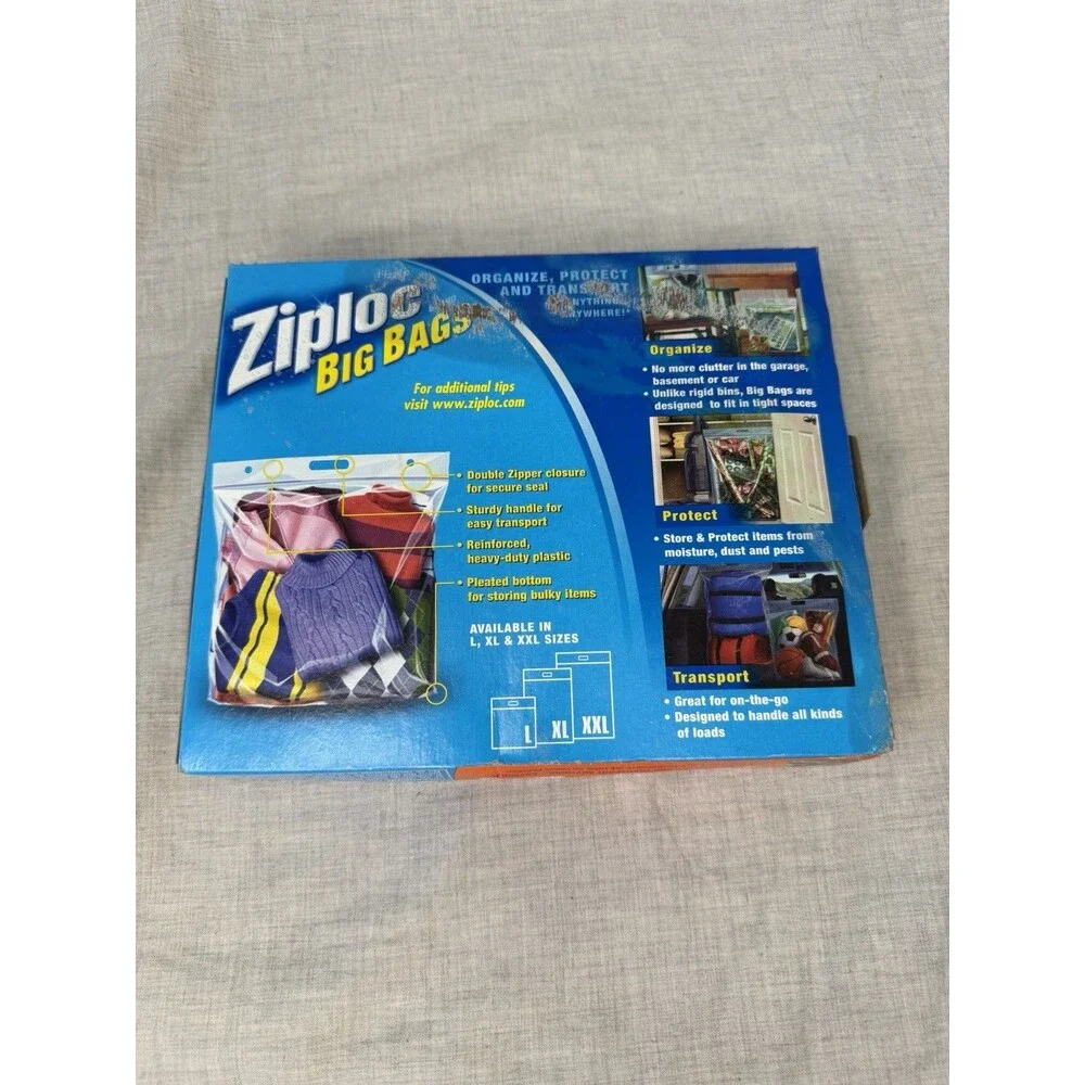 Ziploc Storage Big Bags 4 Count XL 10 Gallon 24”x20”x7” Double Zip New Not Open
